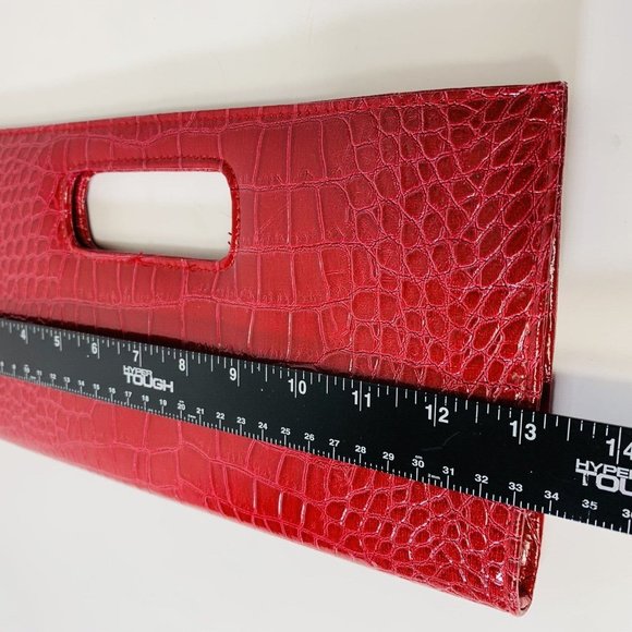 Holiday Red Croc Envelope Clutch Purse Faux Leather Snake Skin Slim New Years - Picture 6 of 10